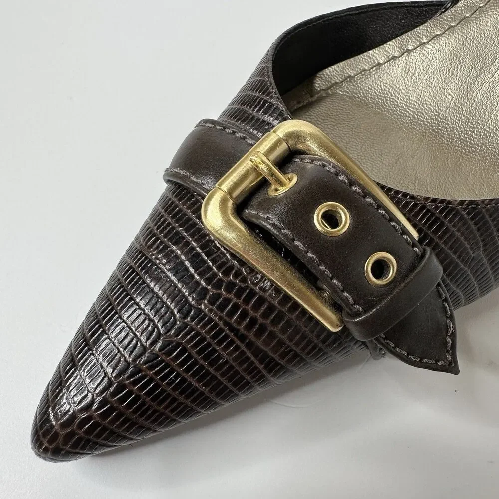 Ann Taylor D'Orsay Pumps 6M Brown‎ Snakeskin Pattern Buckle Pointed Toe 3" Heel - Picture 7 of 16